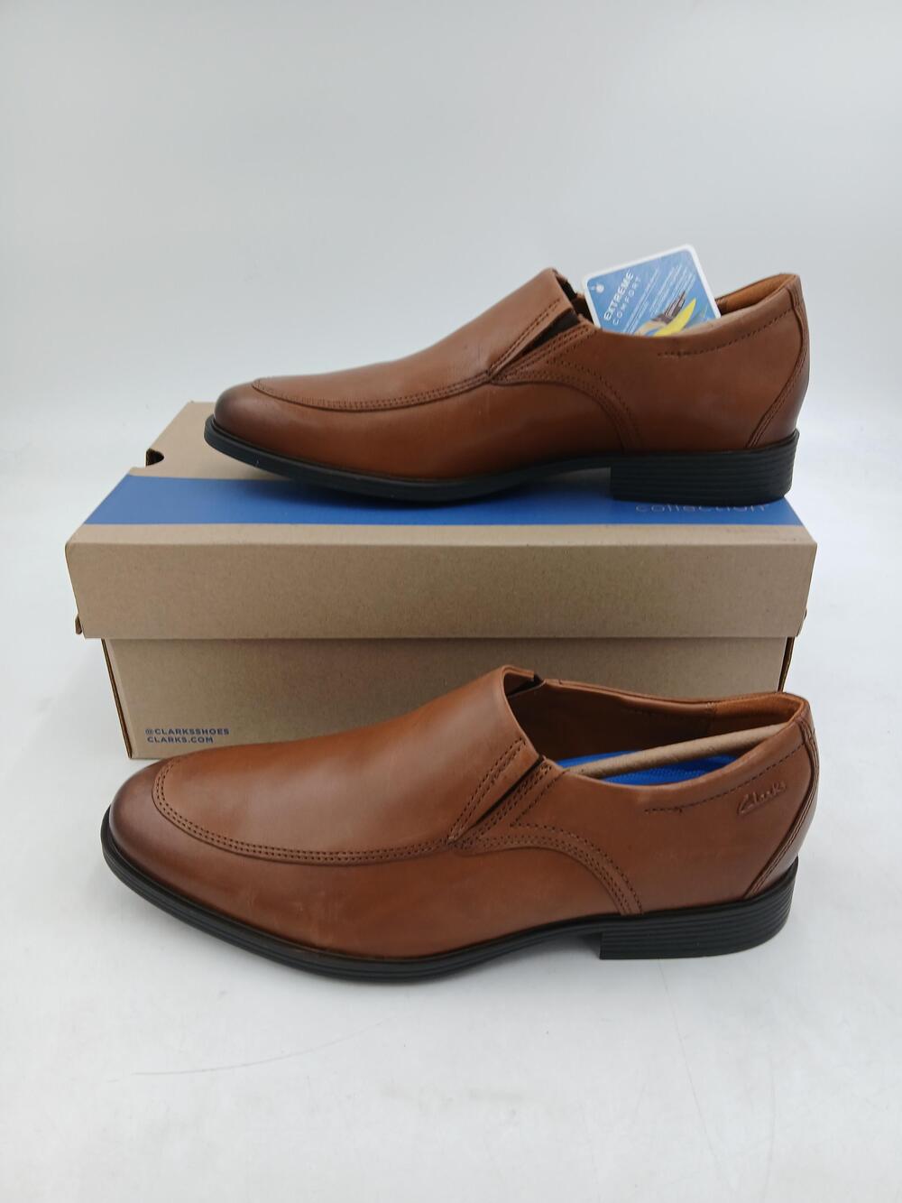 Clarks Whiddon Step Shoes Mens Brown Leather Dress Slip On Comfort Size 9.5